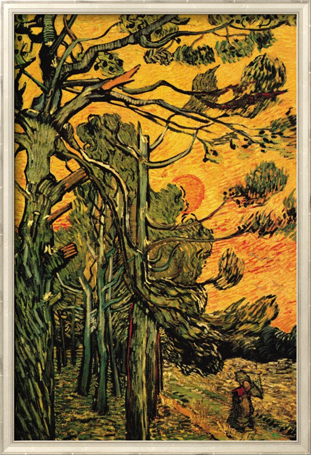 Pine Trees Against a Red Sky with Setting Sun - Van Gogh Painting On Canvas